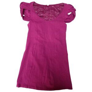 Free People Womens Raspberry Lace Back Short Sleeve Blouse Size Medium